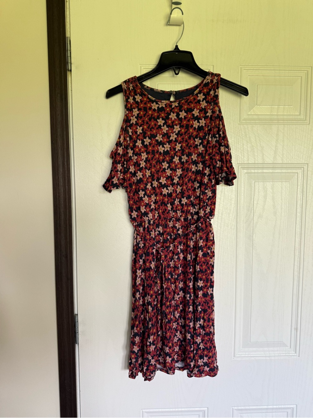 2 for $20 sale: Loft red pink floral cold shoulder dress - XS